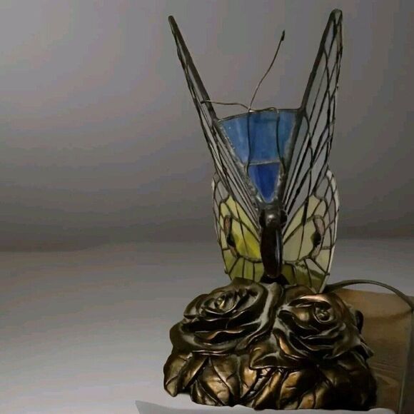 QUOIZEL INC BRONZE STAINED GLASS BUTTERFLY ACCENT TABLE LAMP NIGHT LIGHT 9” TALL - Picture 8 of 12